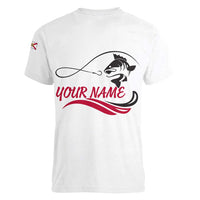Flag Florida Fishing Women V-Neck T-Shirt Fish Hook Rip Detail and Custom Name Red Accent Design - Wonder Print Shop