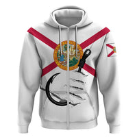 Flag Florida Fishing Zip Hoodie Fish Hook Rip Detail and Custom Name Red Accent Design - Wonder Print Shop