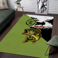 Largemouth Bass Fishing Area Rug Fish On Text and Boat Scene in Green and Black Custom Design - Wonder Print Shop