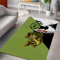 Largemouth Bass Fishing Area Rug Fish On Text and Boat Scene in Green and Black Custom Design - Wonder Print Shop
