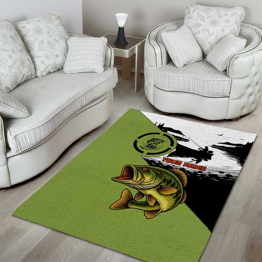 Largemouth Bass Fishing Area Rug Fish On Text and Boat Scene in Green and Black Custom Design - Wonder Print Shop