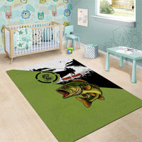 Largemouth Bass Fishing Area Rug Fish On Text and Boat Scene in Green and Black Custom Design - Wonder Print Shop