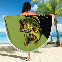 Largemouth Bass Fishing Beach Blanket Fish On Text and Boat Scene in Green and Black Custom Design - Wonder Print Shop