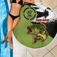 Largemouth Bass Fishing Beach Blanket Fish On Text and Boat Scene in Green and Black Custom Design - Wonder Print Shop