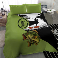 Largemouth Bass Fishing Bedding Set Fish On Text and Boat Scene in Green and Black Custom Design - Wonder Print Shop