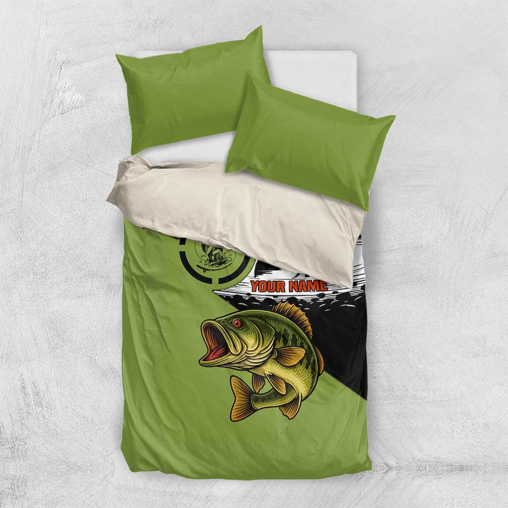 Largemouth Bass Fishing Bedding Set Fish On Text and Boat Scene in Green and Black Custom Design - Wonder Print Shop