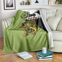 Largemouth Bass Fishing Blanket Fish On Text and Boat Scene in Green and Black Custom Design - Wonder Print Shop