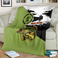 Largemouth Bass Fishing Blanket Fish On Text and Boat Scene in Green and Black Custom Design - Wonder Print Shop
