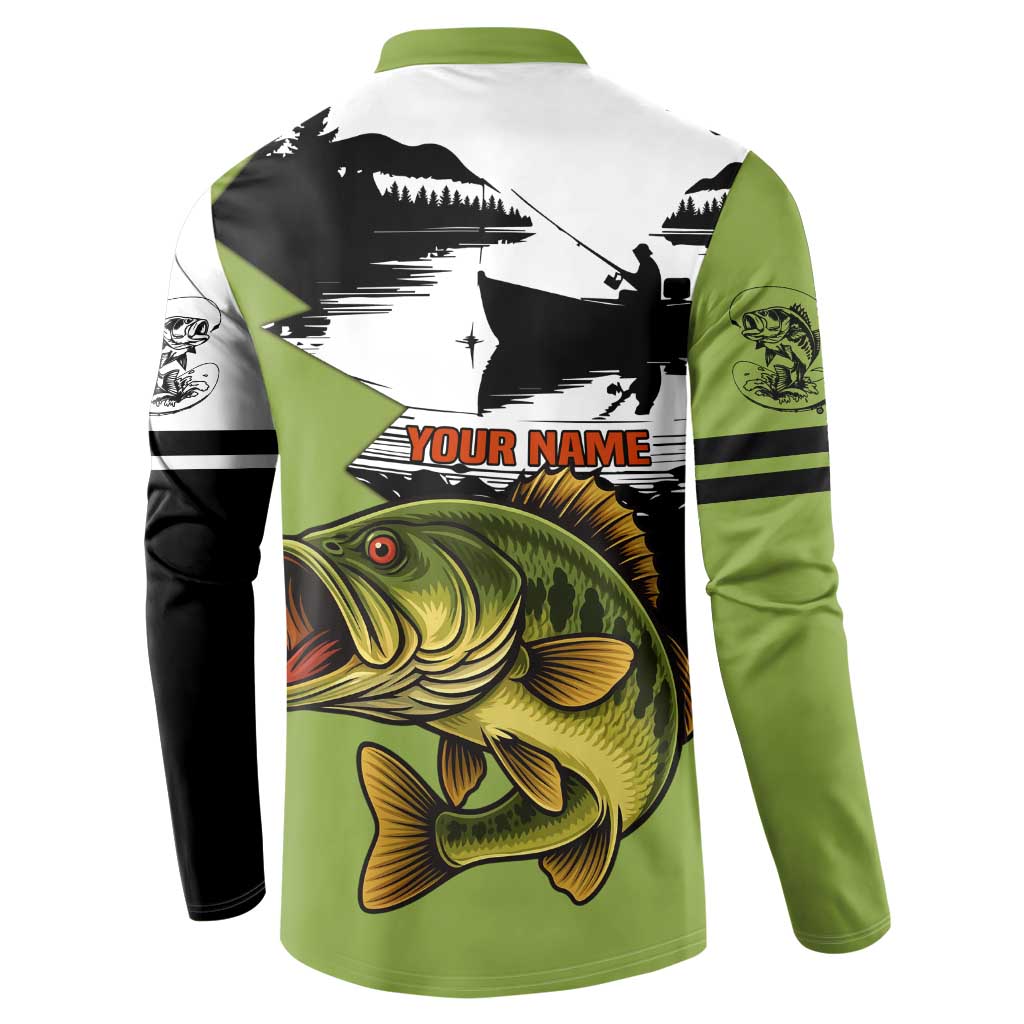 Largemouth Bass Fishing Button Sweatshirt Fish On Text and Boat Scene in Green and Black Custom Design - Wonder Print Shop