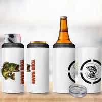 Largemouth Bass Fishing 4 in 1 Can Cooler Tumbler Fish On Text and Boat Scene in Green and Black Custom Design - Wonder Print Shop