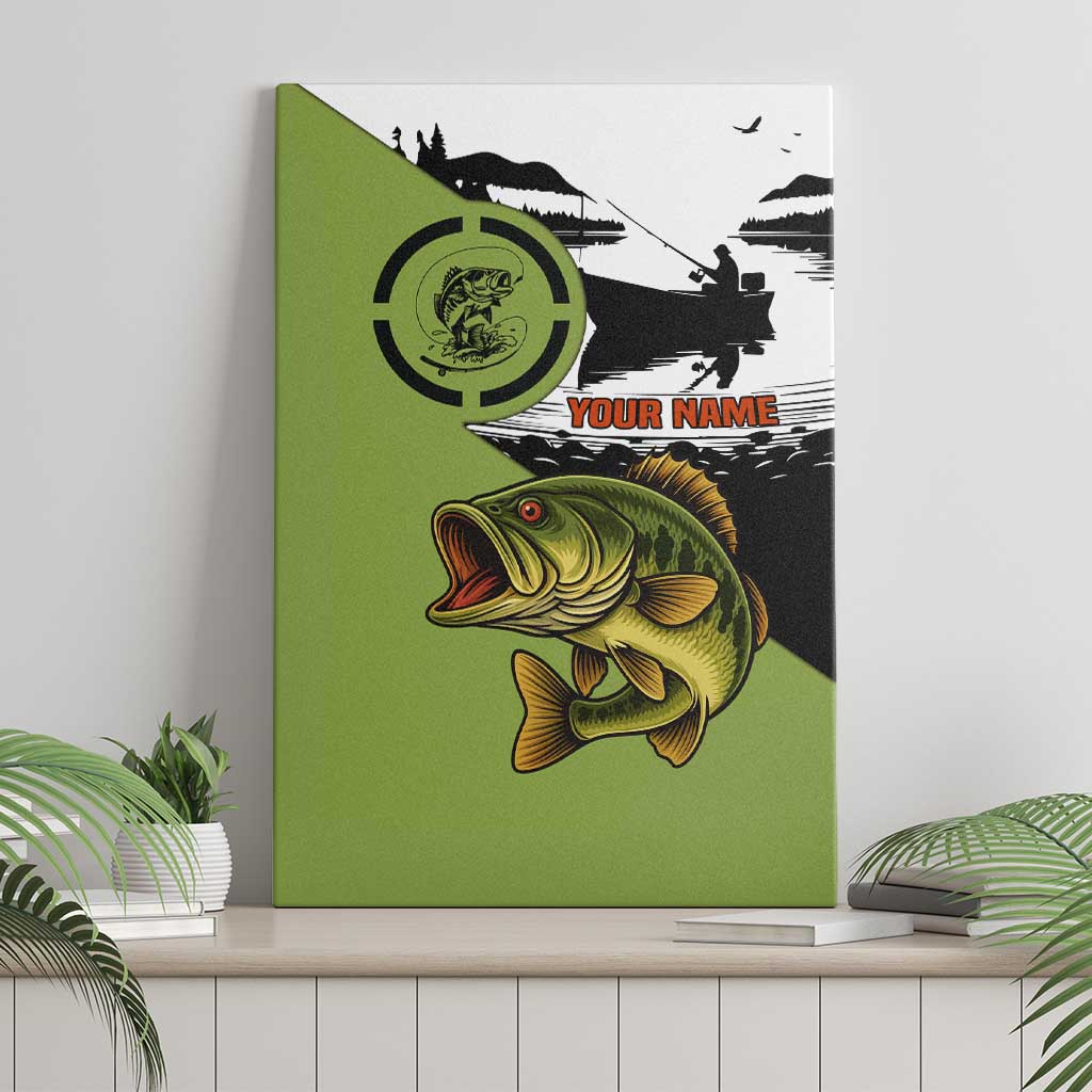 Largemouth Bass Fishing Canvas Wall Art Fish On Text and Boat Scene in Green and Black Custom Design - Wonder Print Shop