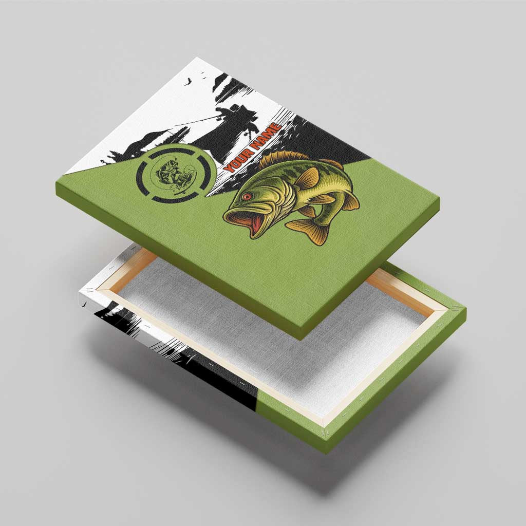 Largemouth Bass Fishing Canvas Wall Art Fish On Text and Boat Scene in Green and Black Custom Design - Wonder Print Shop