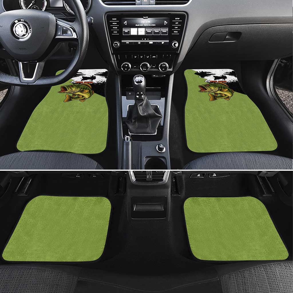 Largemouth Bass Fishing Car Mats Fish On Text and Boat Scene in Green and Black Custom Design - Wonder Print Shop