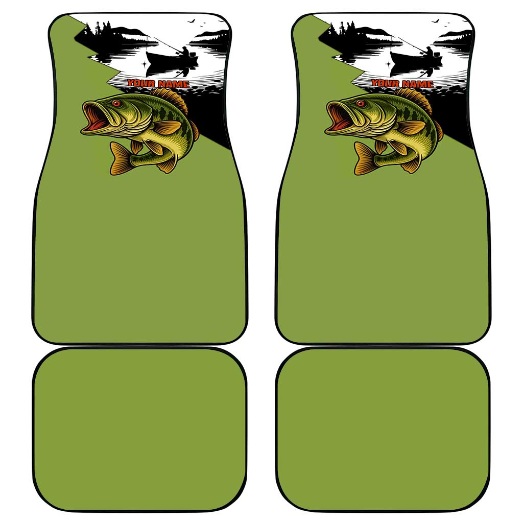 Largemouth Bass Fishing Car Mats Fish On Text and Boat Scene in Green and Black Custom Design - Wonder Print Shop