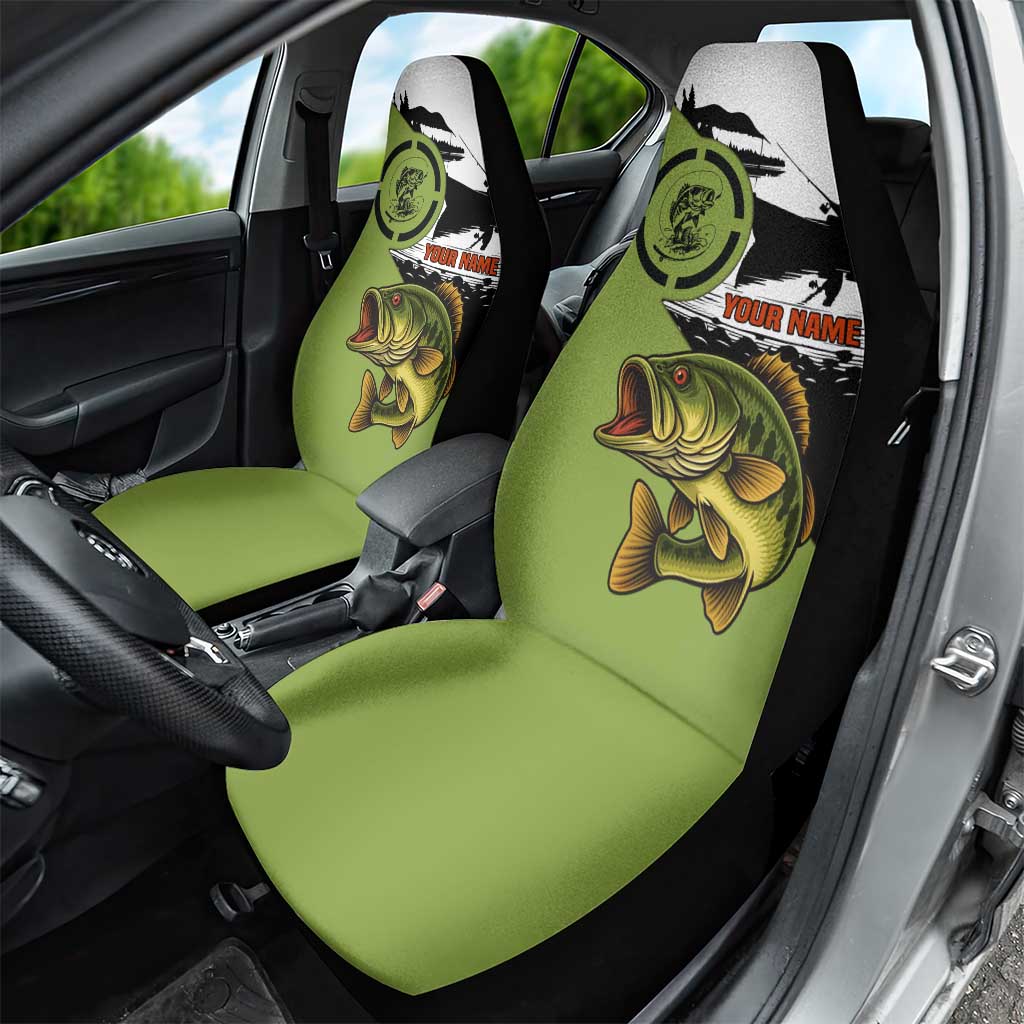 Largemouth Bass Fishing Car Seat Cover Fish On Text and Boat Scene in Green and Black Custom Design - Wonder Print Shop