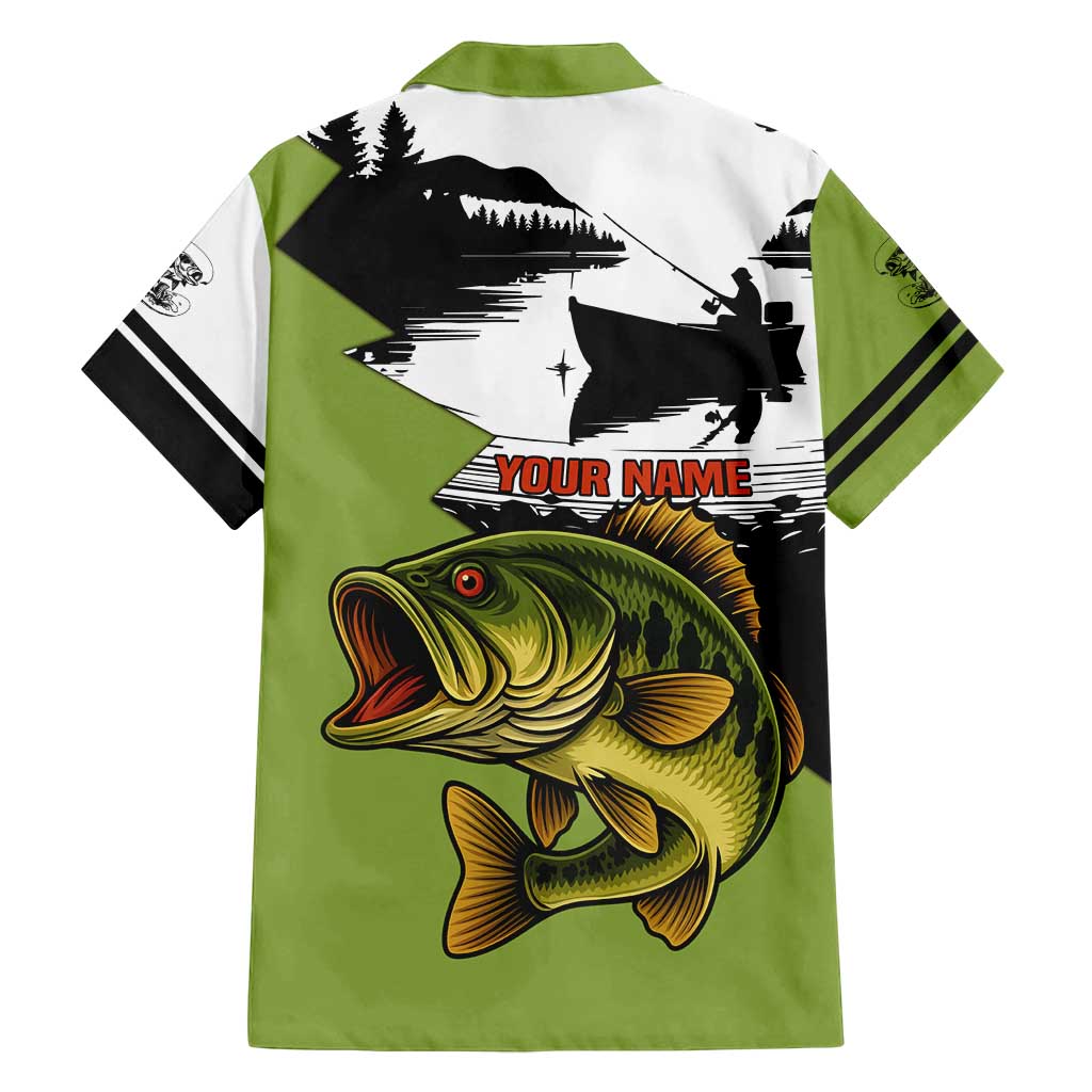 Largemouth Bass Fishing Family Matching Long Sleeve Bodycon Dress and Hawaiian Shirt Fish On Text and Boat Scene in Green and Black Custom Design - Wonder Print Shop