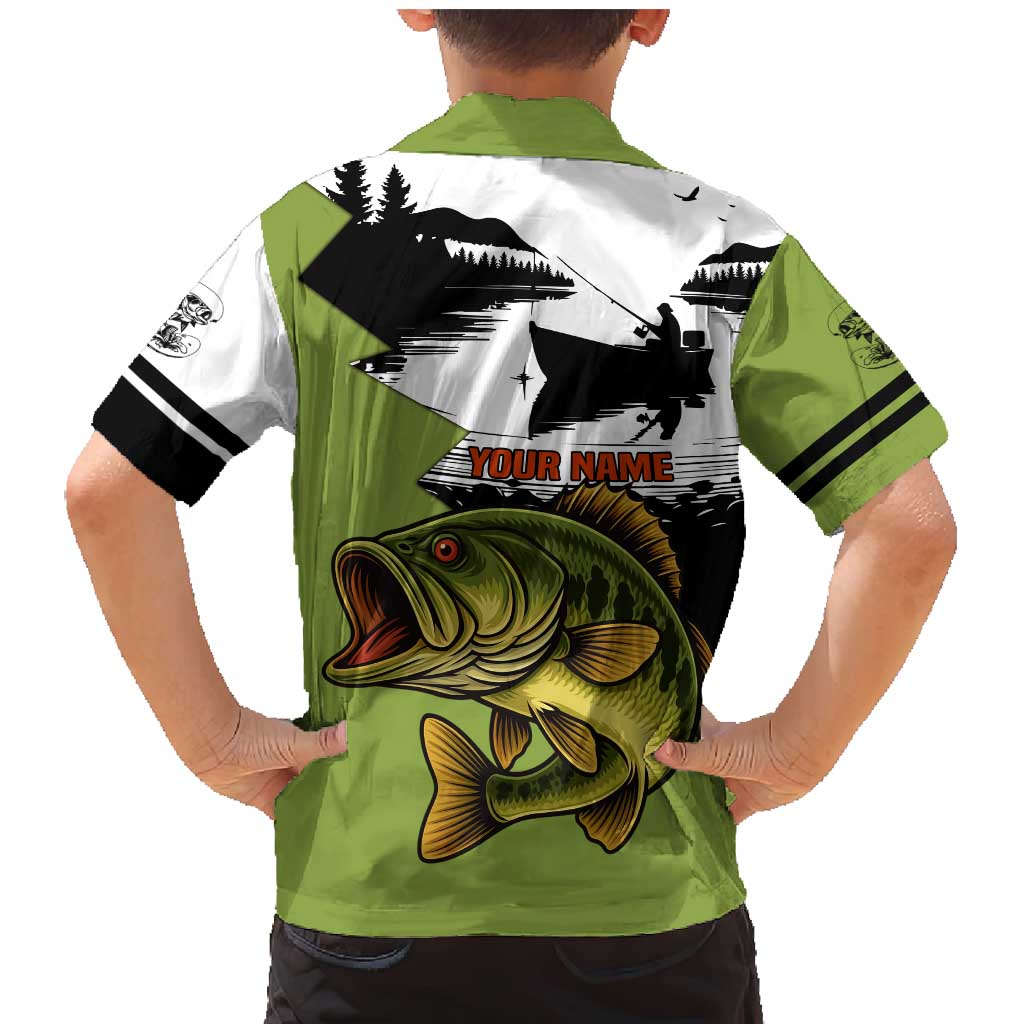 Largemouth Bass Fishing Family Matching Mermaid Dress and Hawaiian Shirt Fish On Text and Boat Scene in Green and Black Custom Design - Wonder Print Shop