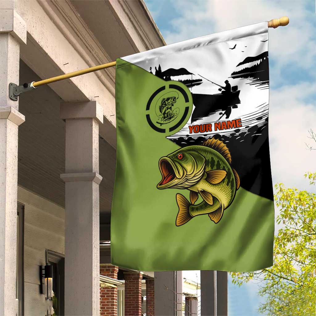 Largemouth Bass Fishing Garden Flag Fish On Text and Boat Scene in Green and Black Custom Design - Wonder Print Shop