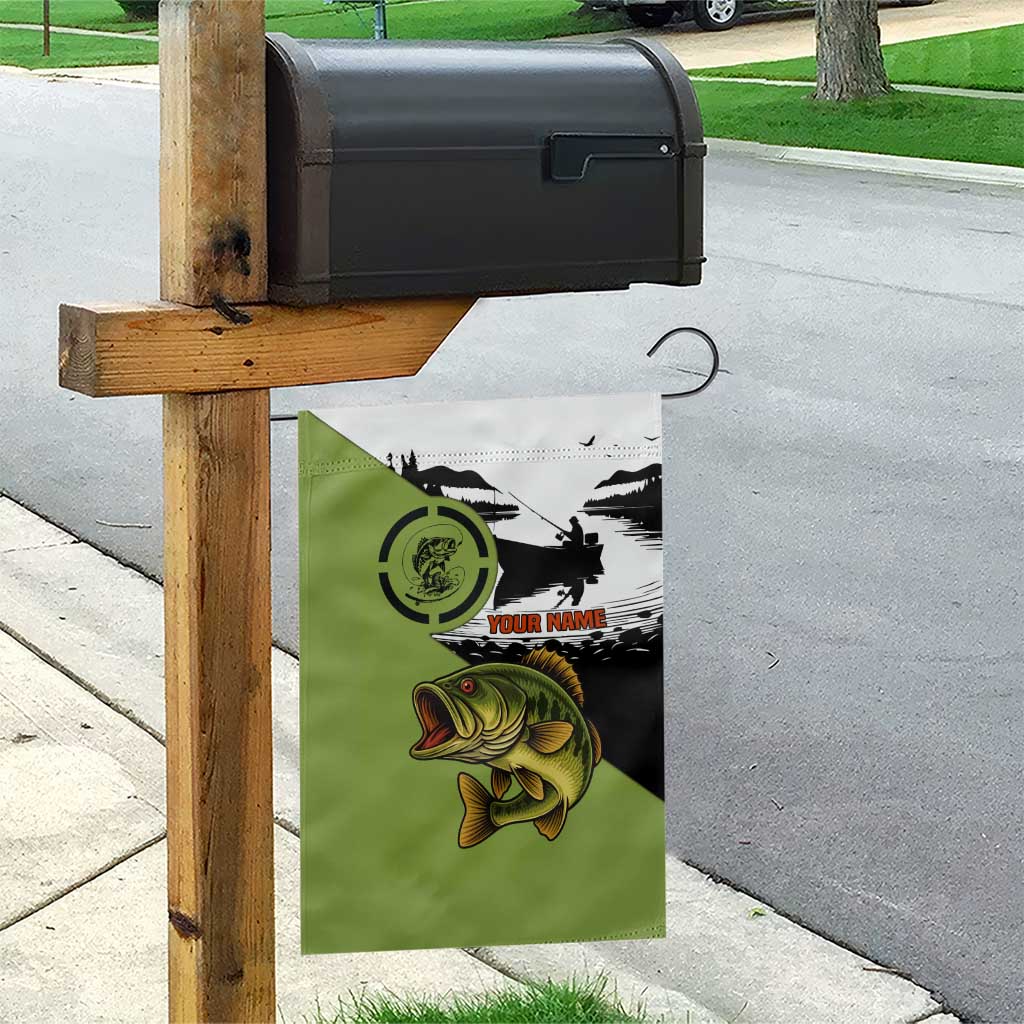 Largemouth Bass Fishing Garden Flag Fish On Text and Boat Scene in Green and Black Custom Design - Wonder Print Shop