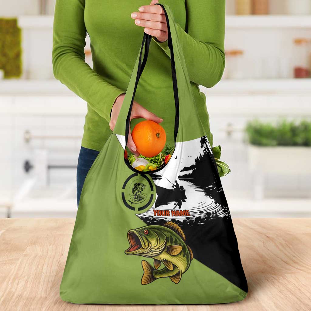 Largemouth Bass Fishing Grocery Bag Fish On Text and Boat Scene in Green and Black Custom Design - Wonder Print Shop