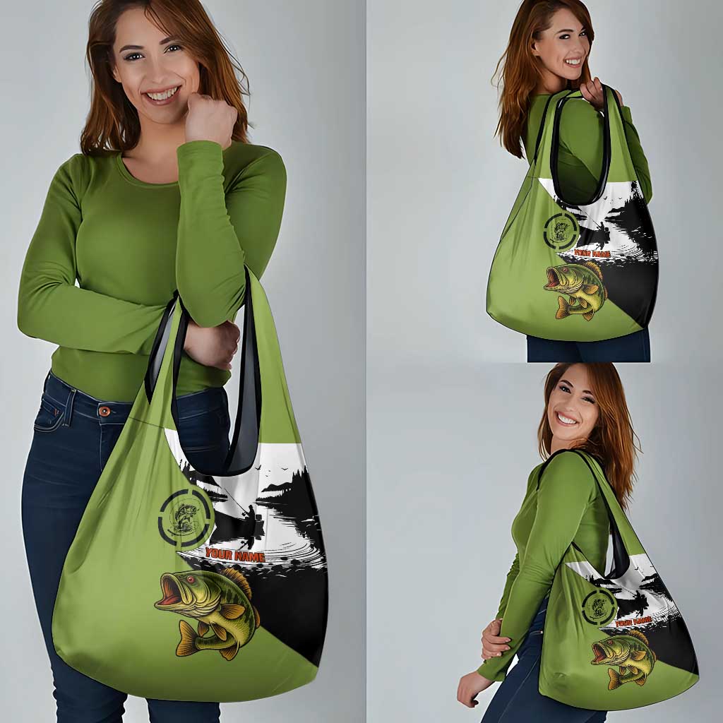 Largemouth Bass Fishing Grocery Bag Fish On Text and Boat Scene in Green and Black Custom Design - Wonder Print Shop