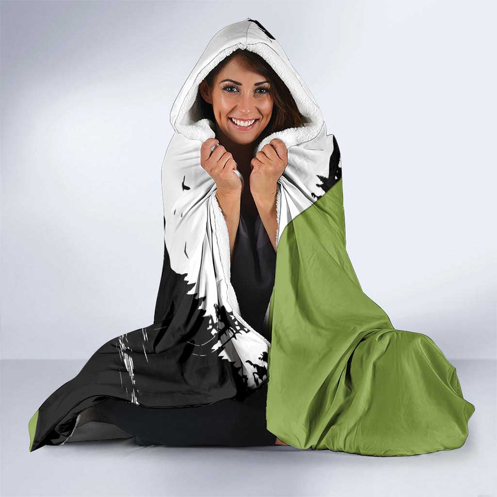 Largemouth Bass Fishing Hooded Blanket Fish On Text and Boat Scene in Green and Black Custom Design - Wonder Print Shop