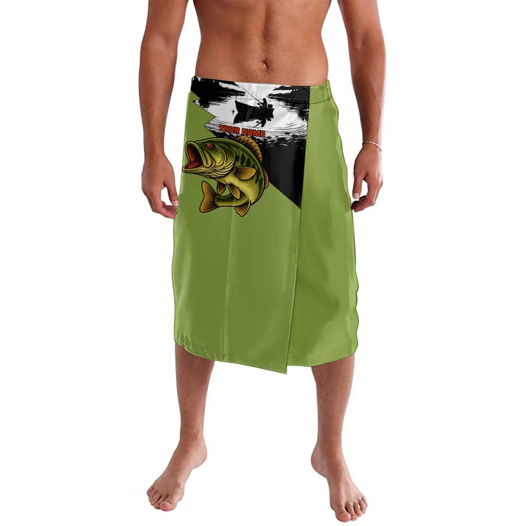 Largemouth Bass Fishing Lavalava Fish On Text and Boat Scene in Green and Black Custom Design - Wonder Print Shop