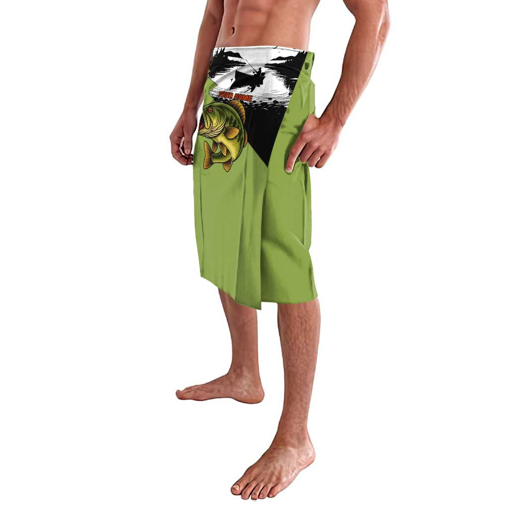 Largemouth Bass Fishing Lavalava Fish On Text and Boat Scene in Green and Black Custom Design - Wonder Print Shop