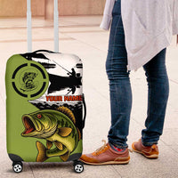 Largemouth Bass Fishing Luggage Cover Fish On Text and Boat Scene in Green and Black Custom Design - Wonder Print Shop