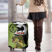 Largemouth Bass Fishing Luggage Cover Fish On Text and Boat Scene in Green and Black Custom Design - Wonder Print Shop