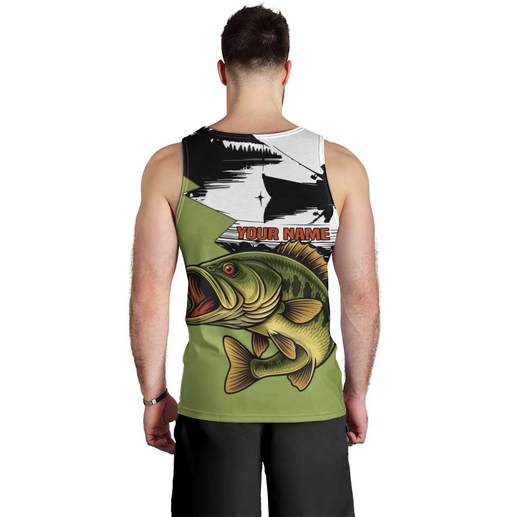 Largemouth Bass Fishing Men Tank Top Fish On Text and Boat Scene in Green and Black Custom Design - Wonder Print Shop