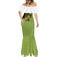 Largemouth Bass Fishing Mermaid Dress Fish On Text and Boat Scene in Green and Black Custom Design - Wonder Print Shop