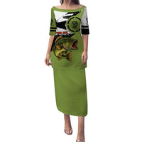 Largemouth Bass Fishing Puletasi Fish On Text and Boat Scene in Green and Black Custom Design - Wonder Print Shop