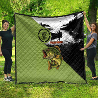 Largemouth Bass Fishing Quilt Fish On Text and Boat Scene in Green and Black Custom Design - Wonder Print Shop