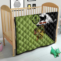 Largemouth Bass Fishing Quilt Fish On Text and Boat Scene in Green and Black Custom Design - Wonder Print Shop