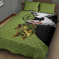 Largemouth Bass Fishing Quilt Bed Set Fish On Text and Boat Scene in Green and Black Custom Design - Wonder Print Shop