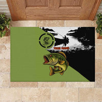 Largemouth Bass Fishing Rubber Doormat Fish On Text and Boat Scene in Green and Black Custom Design - Wonder Print Shop