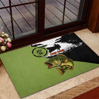 Largemouth Bass Fishing Rubber Doormat Fish On Text and Boat Scene in Green and Black Custom Design - Wonder Print Shop