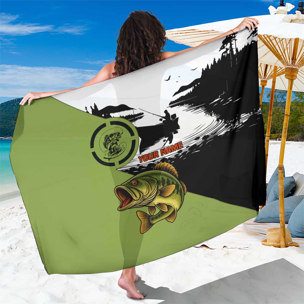 Largemouth Bass Fishing Sarong Fish On Text and Boat Scene in Green and Black Custom Design - Wonder Print Shop