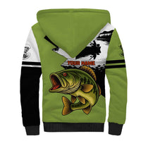 Largemouth Bass Fishing Sherpa Hoodie Fish On Text and Boat Scene in Green and Black Custom Design - Wonder Print Shop