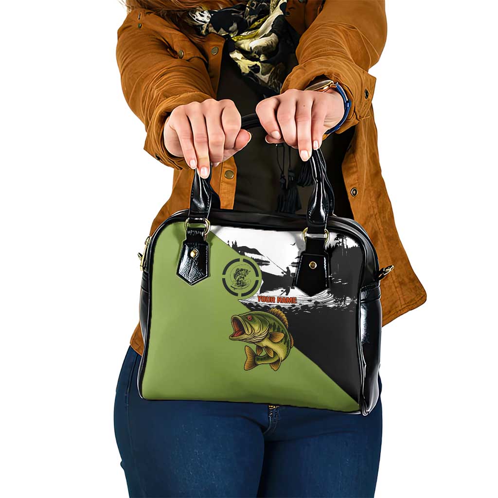 Largemouth Bass Fishing Shoulder Handbag Fish On Text and Boat Scene in Green and Black Custom Design - Wonder Print Shop