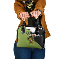 Largemouth Bass Fishing Shoulder Handbag Fish On Text and Boat Scene in Green and Black Custom Design - Wonder Print Shop