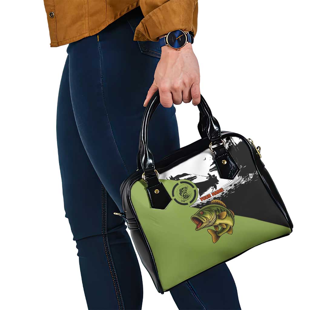 Largemouth Bass Fishing Shoulder Handbag Fish On Text and Boat Scene in Green and Black Custom Design - Wonder Print Shop