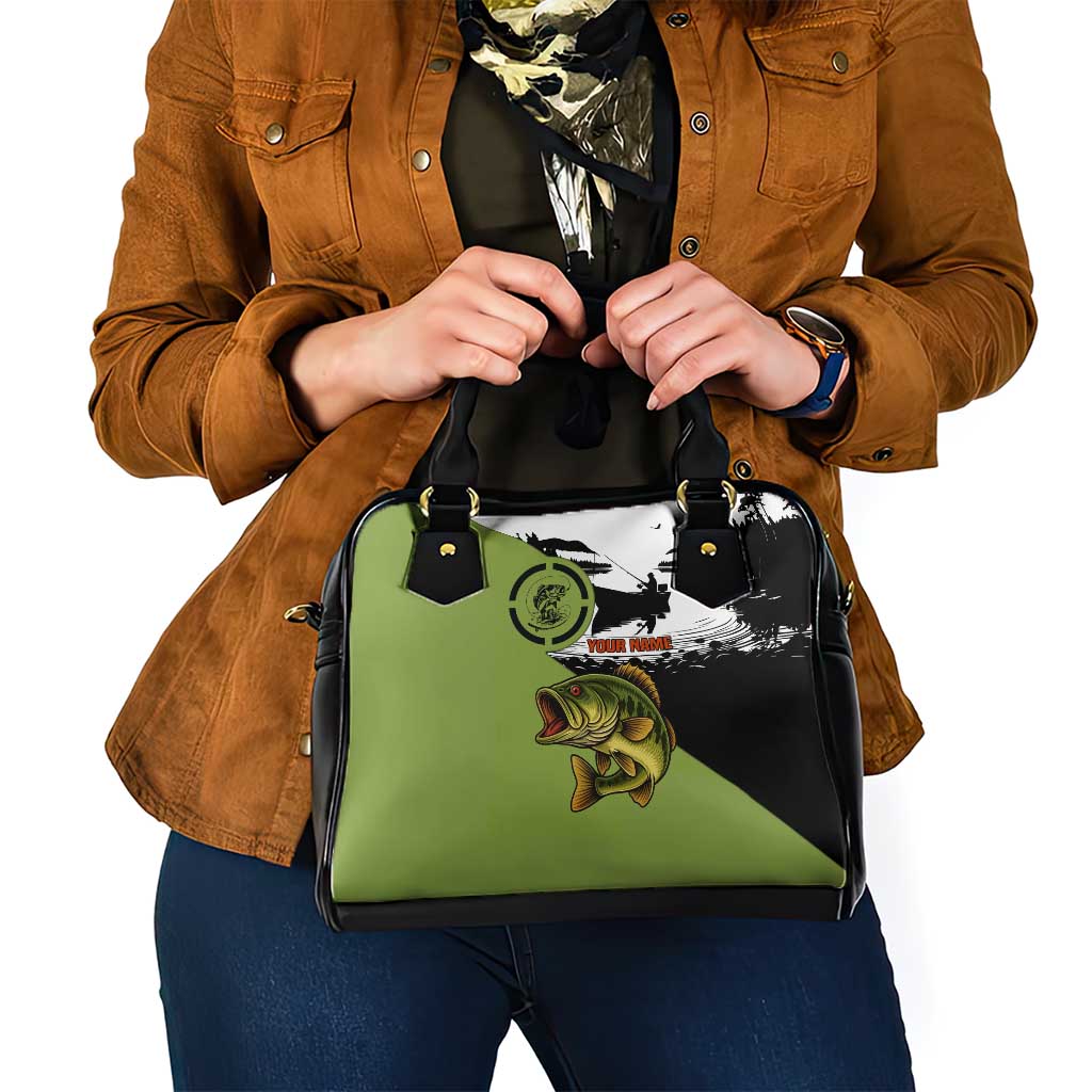 Largemouth Bass Fishing Shoulder Handbag Fish On Text and Boat Scene in Green and Black Custom Design - Wonder Print Shop