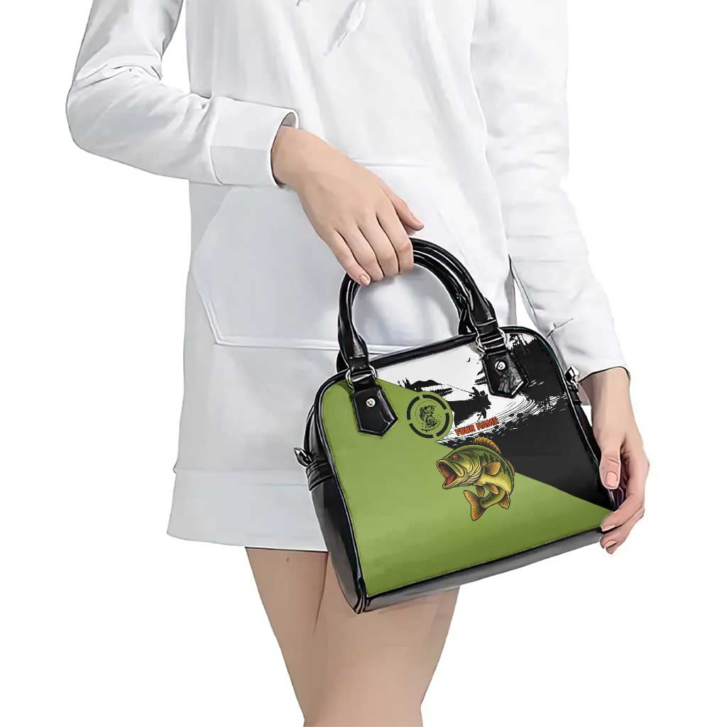 Largemouth Bass Fishing Shoulder Handbag Fish On Text and Boat Scene in Green and Black Custom Design - Wonder Print Shop