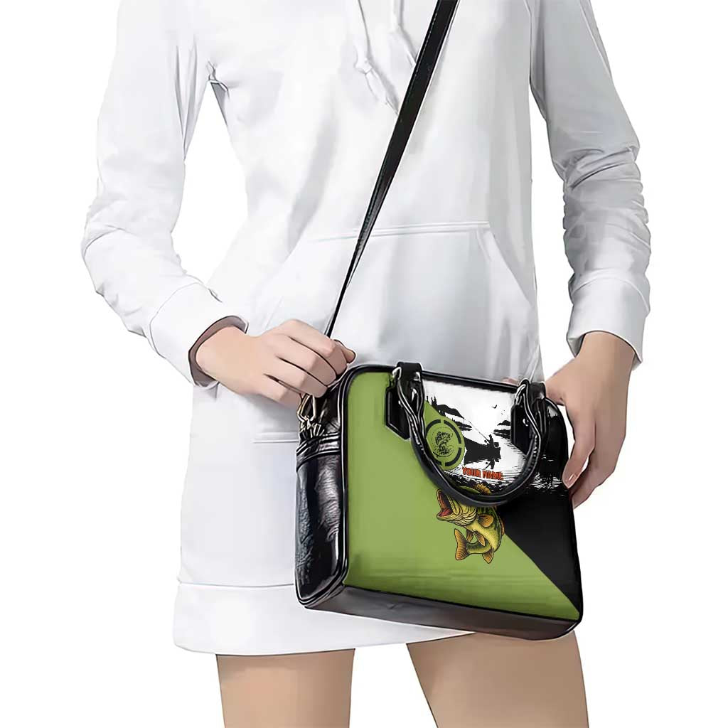 Largemouth Bass Fishing Shoulder Handbag Fish On Text and Boat Scene in Green and Black Custom Design - Wonder Print Shop