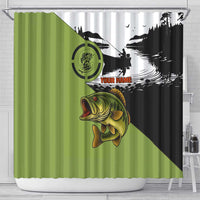 Largemouth Bass Fishing Shower Curtain Fish On Text and Boat Scene in Green and Black Custom Design - Wonder Print Shop