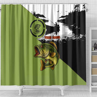 Largemouth Bass Fishing Shower Curtain Fish On Text and Boat Scene in Green and Black Custom Design - Wonder Print Shop
