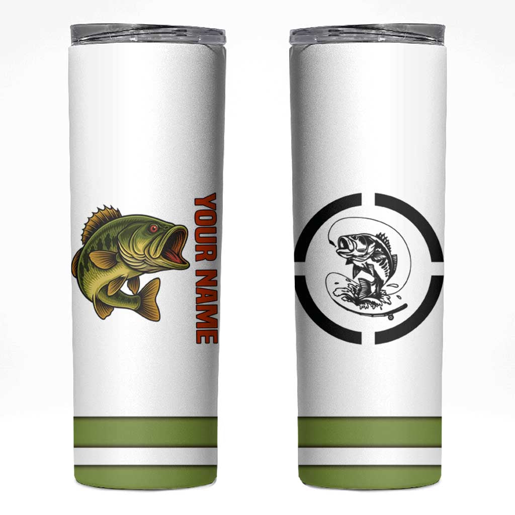 Largemouth Bass Fishing Skinny Tumbler Fish On Text and Boat Scene in Green and Black Custom Design - Wonder Print Shop