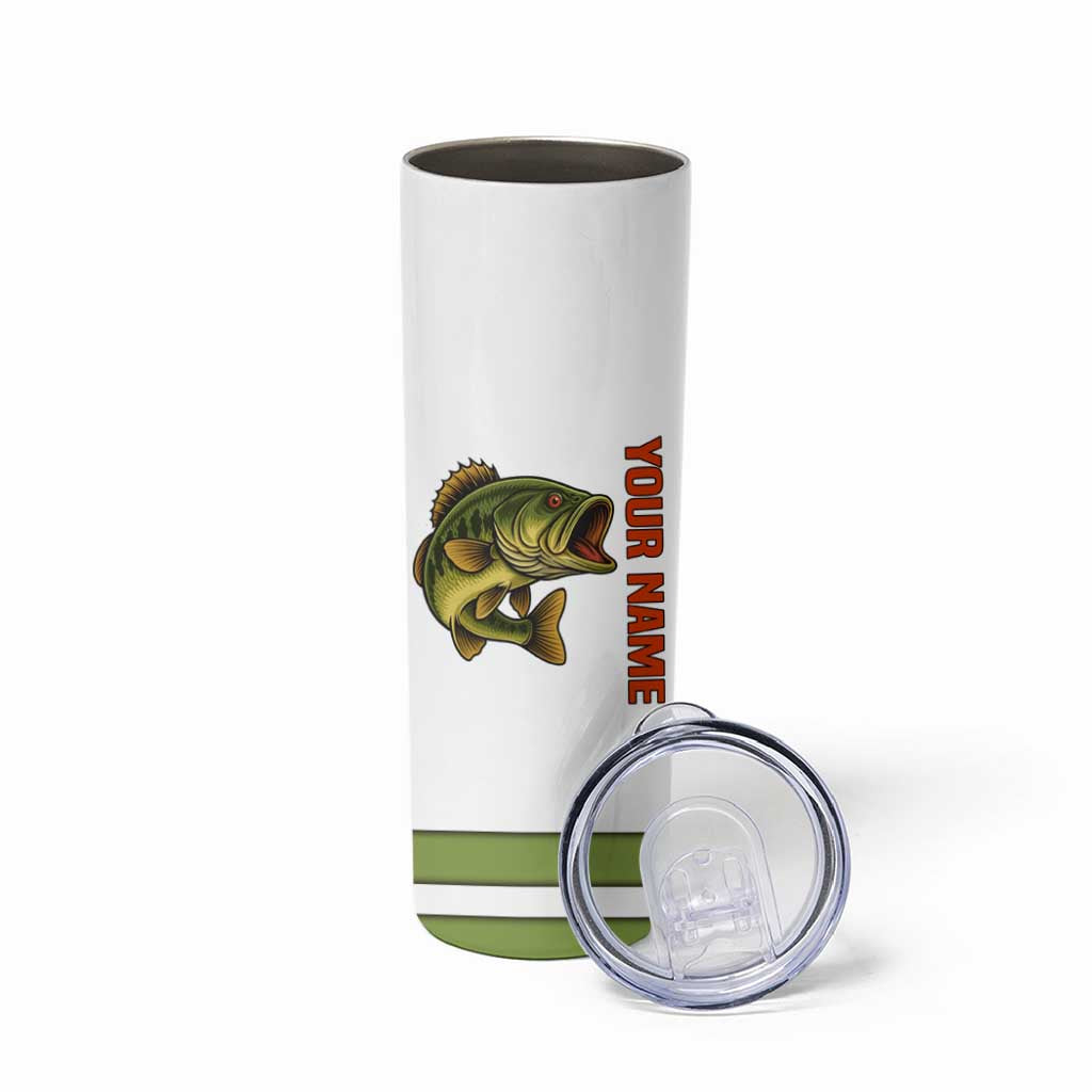 Largemouth Bass Fishing Skinny Tumbler Fish On Text and Boat Scene in Green and Black Custom Design - Wonder Print Shop